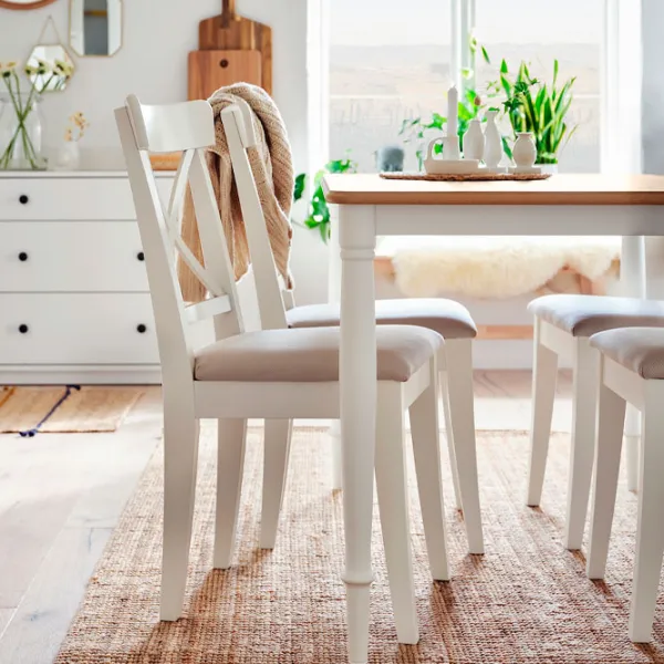 Scaun de bucătărie Ikea Ingolf Stofă/ White Beige photo 7