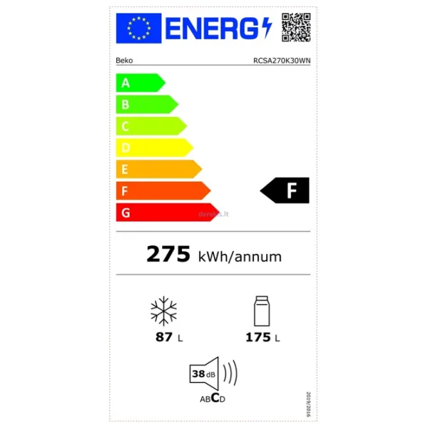 Frigider Beko RCSA270K30WN cu congelator jos 262 l / 170.8 cm / White photo 5