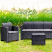 Set mobilă terasă Bica Nebraska 3 Ratan artificial/ Polipropilenă/ Rattan artificial/ Graphite photo 5