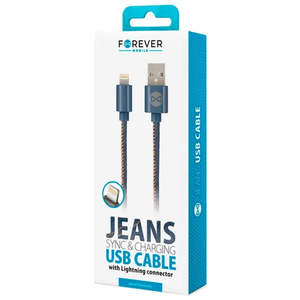Кабель для телефона Jeans Forever USB Type-A + Lightning 1 м/ Синий photo 2
