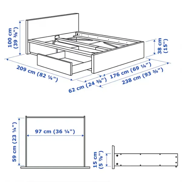 Кровать Ikea Malm 2 140 x 200 см / Шпон / Белый дуб photo 7