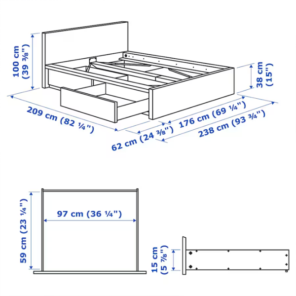 Кровать Ikea Malm 2 140 x 200 см / Шпон / Белый дуб photo 7