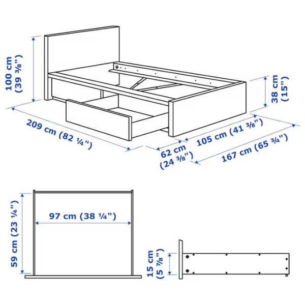 Кровать Ikea Malm 90 x 200 см / Шпон / Белый photo 8