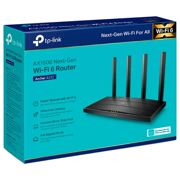 Wi-Fi Router TP-Link Archer AX12 300 Mbit/ s/ 1201 Mbit/ s/ Black photo 5