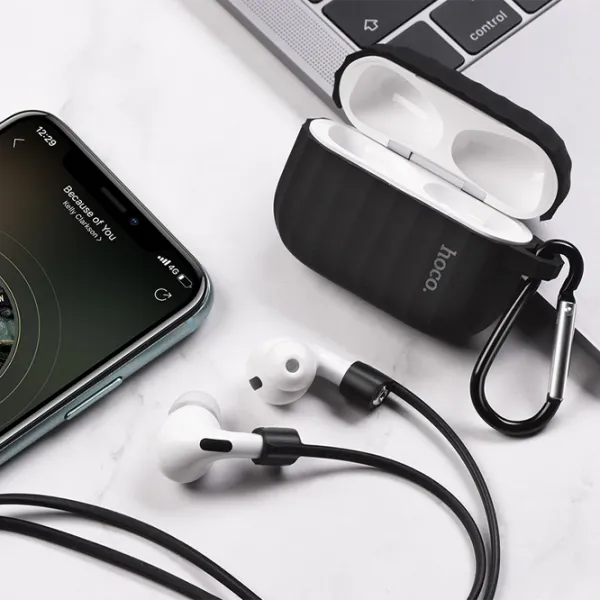 Husă pentru căști Apple AirPods Pro (WB20 Fenix) Hoco/ Silicon/ Black photo 3