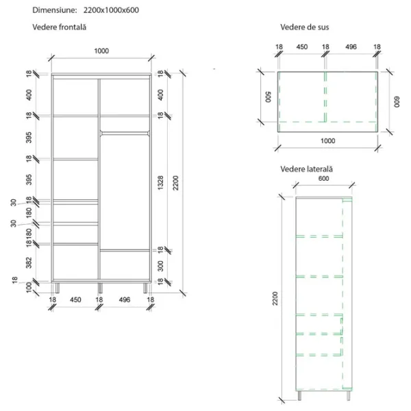 Dulap pentru haine Glisant Mobildor-Lux ARON P 1000 K2 8681 100 x 60 x 220 / DSP / Alb briliant photo 6