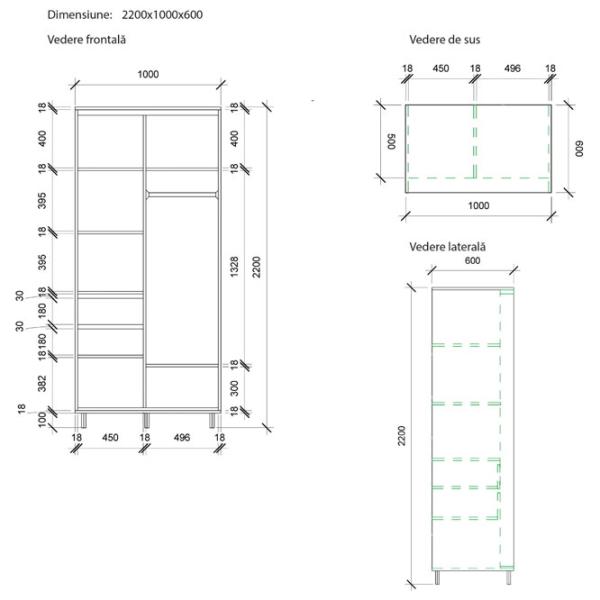Dulap pentru haine Glisant Mobildor-Lux ARON P 1000 K2 8681 100 x 60 x 220 / DSP / Alb briliant photo 6