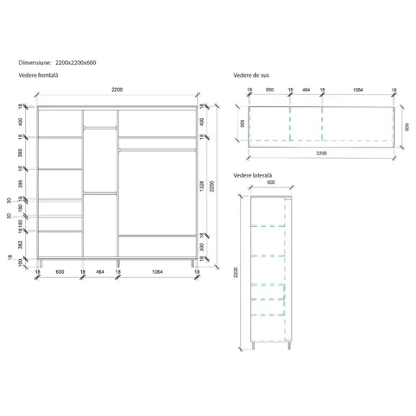 Dulap pentru haine Glisant Mobildor-Lux ARON P 1200 K2 3025 120 x 60 x 220 / PAL / Stejar Sonoma photo 5