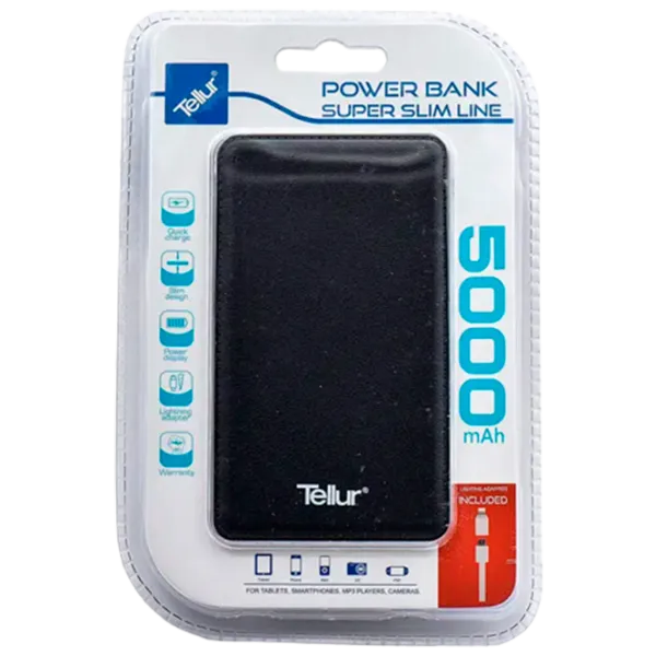 Power Bank Tellur TLL1580 5000 mAh/ Black photo 5 Power Bank Tellur TLL1580 5000 mAh/ Black photo 5