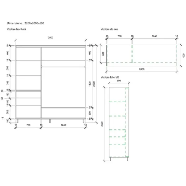 Гардероб Раздвижной Mobildor-Lux Aron P 2000 K2 2226 200 x 60см x 220 / ДСП / Венге photo 8