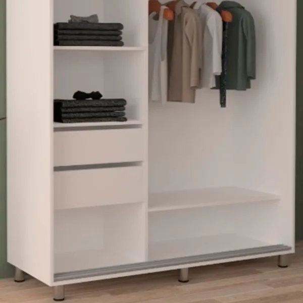 Dulap pentru haine Glisant Mobildor-Lux ARON P 1500 8681 Desen 150 x 60 x 220 / PAL / Alb briliant photo 6 Dulap pentru haine Glisant Mobildor-Lux ARON P 1500 8681 Desen 150 x 60 x 220 / PAL / Alb briliant photo 6