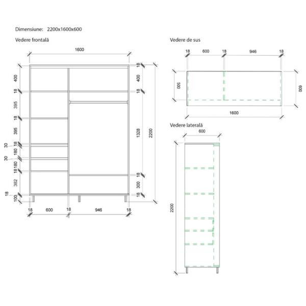 Dulap pentru haine Glisant Mobildor-Lux Aron 1600 3025 Desen 160 x 60 x 220 / PAL / Stejar Sonoma photo 7