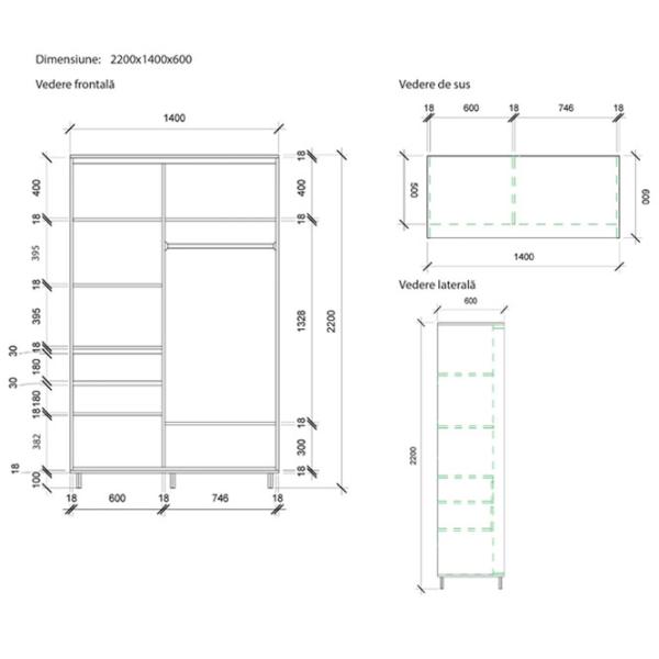 Dulap pentru haine Glisant Mobildor-Lux ARON P 1500 2226 Desen 150 x 60 x 220 / PAL / Wenghe photo 7