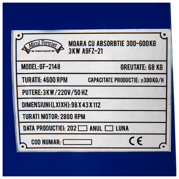 Moară electrică Micul Fermier A9FZ-21 300 kg/ h/ 3000 W/ 2800 rot/ min photo 8 Moară electrică Micul Fermier A9FZ-21 300 kg/ h/ 3000 W/ 2800 rot/ min photo 8