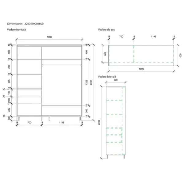 Dulap pentru haine Glisant Mobildor-Lux ARON 1900 3025 190 x 60 x 220 / PAL / Stejar Sonoma photo 7 Dulap pentru haine Glisant Mobildor-Lux ARON 1900 3025 190 x 60 x 220 / PAL / Stejar Sonoma photo 7