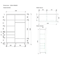 Dulap pentru haine Glisant Mobildor-Lux ARON 1400 2226 140 x 60 x 220 / PAL / Wenge magie photo 7
