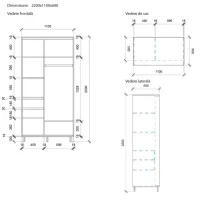Dulap pentru haine Glisant Mobildor-Lux ARON 1100 K3 2226 110 x 60 x 220 / PAL / Wenghe photo 7