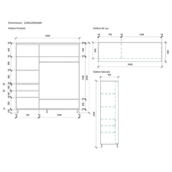 Dulap pentru haine Glisant Mobildor-Lux ARON 2000 K3 2226 200 x 60 x 220 / PAL / Wenghe photo 7