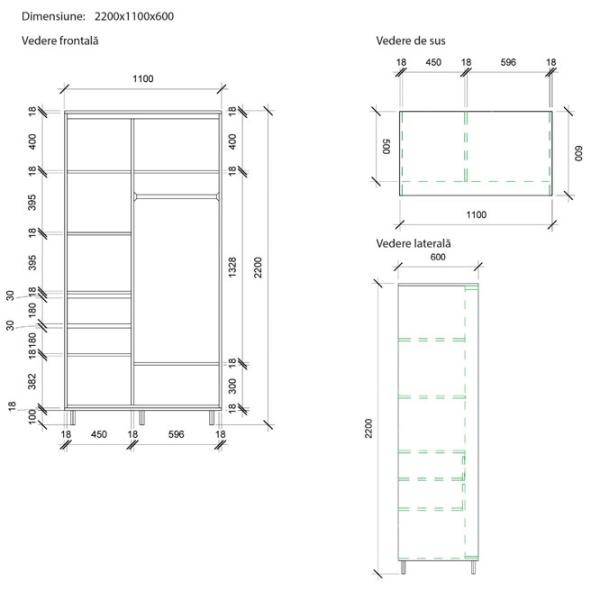 Dulap pentru haine Glisant Mobildor-Lux ARON 1100 K1 8681 110 x 60 x 220 / PAL / Alb briliant photo 7