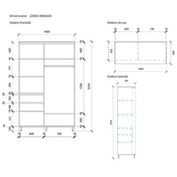 Dulap pentru haine Glisant Mobildor-Lux ARON 1400 K1 8681 140 x 60 x 220 / PAL / Alb briliant photo 7 Dulap pentru haine Glisant Mobildor-Lux ARON 1400 K1 8681 140 x 60 x 220 / PAL / Alb briliant photo 7