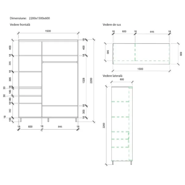 Dulap pentru haine Glisant Mobildor-Lux ARON 1500 K1 8681 150 x 60 x 220 / PAL / Alb briliant photo 7 Dulap pentru haine Glisant Mobildor-Lux ARON 1500 K1 8681 150 x 60 x 220 / PAL / Alb briliant photo 7