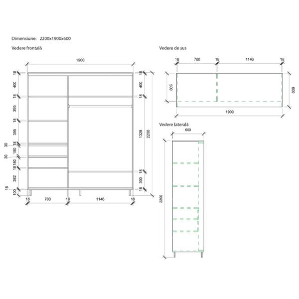 Dulap pentru haine Glisant Mobildor-Lux ARON 1900 K1 8681 190 x 60 x 220 / PAL / Alb briliant photo 7 Dulap pentru haine Glisant Mobildor-Lux ARON 1900 K1 8681 190 x 60 x 220 / PAL / Alb briliant photo 7