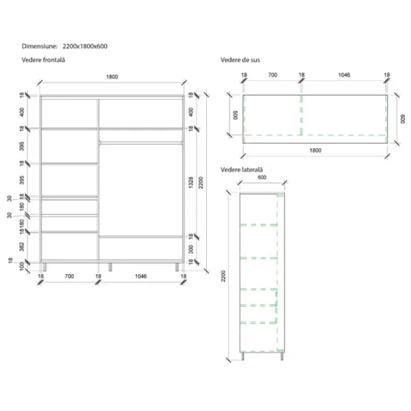 Dulap pentru haine Glisant Mobildor-Lux ARON 1800 K1 2226 180 x 60 x 220 / PAL / Wenghe photo 7 Dulap pentru haine Glisant Mobildor-Lux ARON 1800 K1 2226 180 x 60 x 220 / PAL / Wenghe photo 7