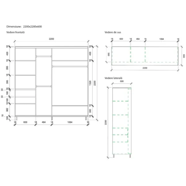 Dulap pentru haine Glisant Mobildor-Lux ARON 2200 K1 2226 220 x 60 x 220 / PAL / Wenghe photo 7