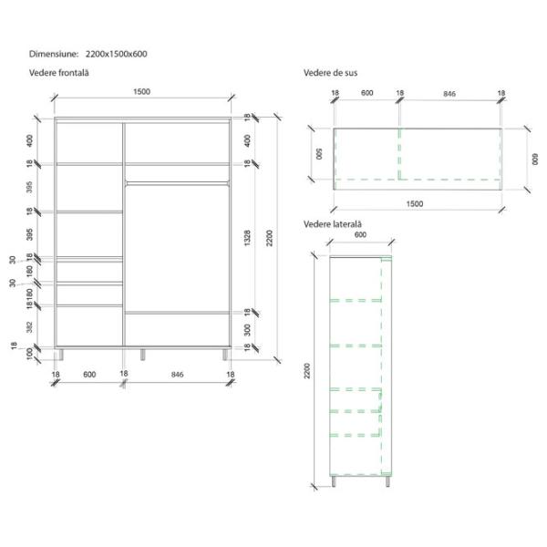 Dulap pentru haine Glisant Mobildor-Lux ARON 1500 K2 8681 150 x 60 x 220 / PAL / Alb briliant photo 7 Dulap pentru haine Glisant Mobildor-Lux ARON 1500 K2 8681 150 x 60 x 220 / PAL / Alb briliant photo 7
