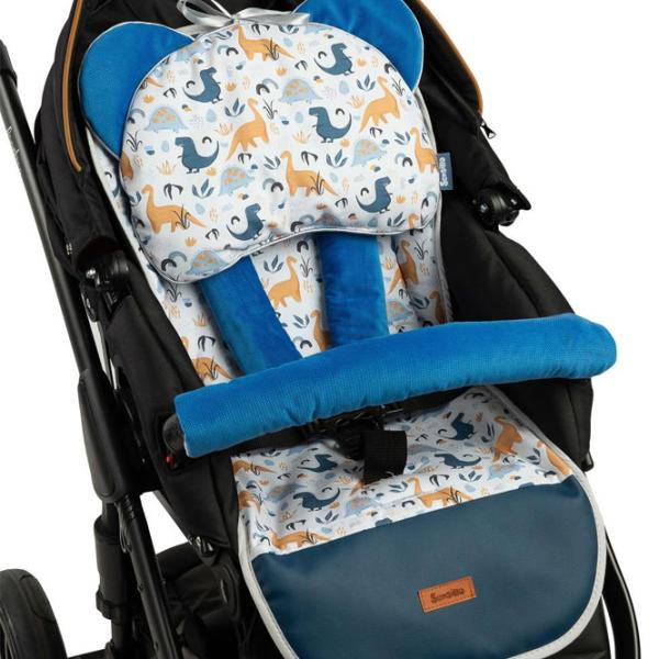 Salteluța pentru cărucior Sensillo Velvet Delux 20711 Bumbac,/ Dinozauri/ Blue photo 4