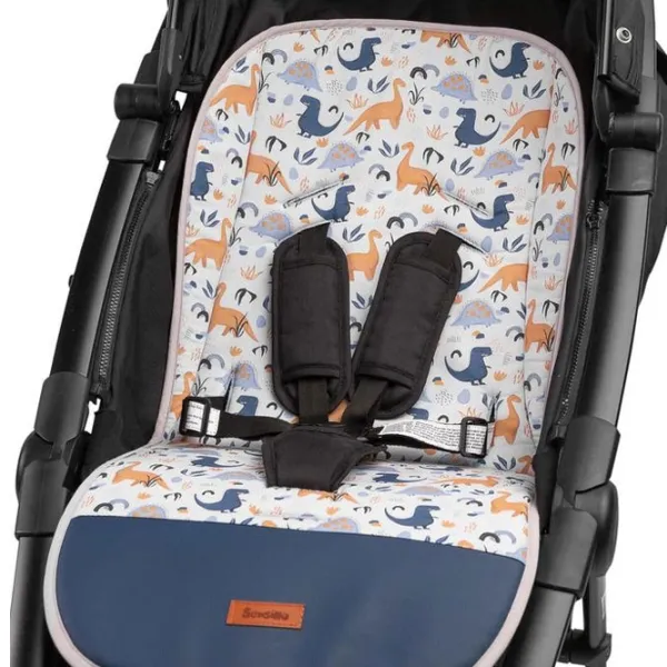 Salteluța pentru cărucior Sensillo Velvet 207548 Bumbac, polister/ Dinozauri/ Dark Blue photo 5