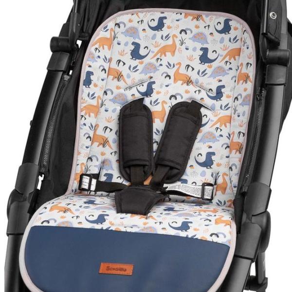 Salteluța pentru cărucior Sensillo Velvet 207548 Bumbac, polister/ Dinozauri/ Dark Blue photo 5