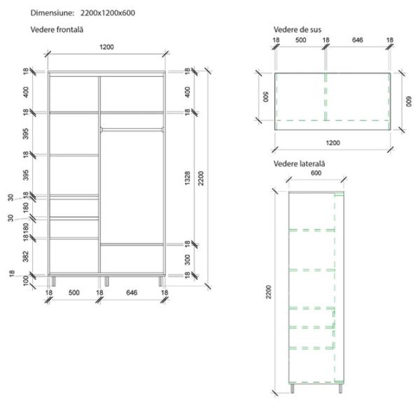Dulap pentru haine Glisant Mobildor-Lux ARON 1200 K2 3025 120 x 60 x 220 / PAL / Stejar Sonoma photo 7 Dulap pentru haine Glisant Mobildor-Lux ARON 1200 K2 3025 120 x 60 x 220 / PAL / Stejar Sonoma photo 7