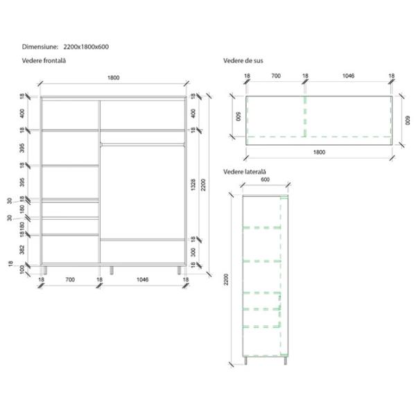 Dulap pentru haine Glisant Mobildor-Lux Aron 1800 K2 3025 180 x 60 x 220 / PAL / Stejar Sonoma photo 7