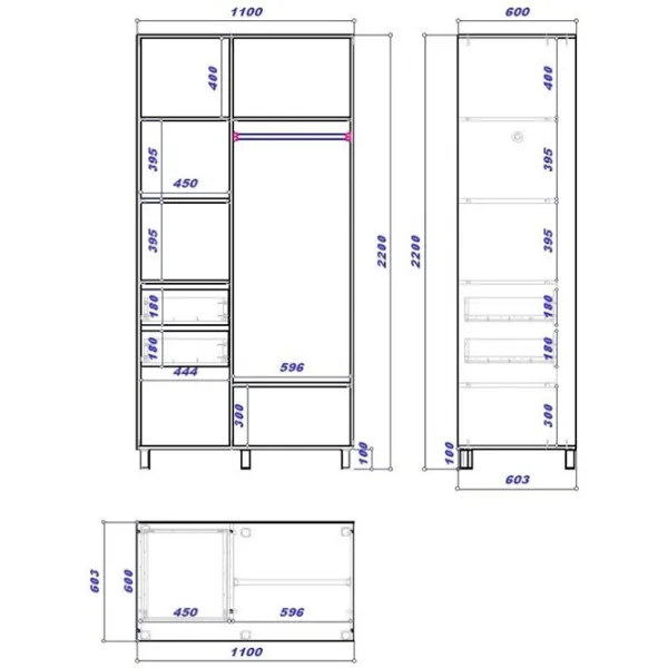 Dulap cupe Mobildor-Lux ARON 1100 K 8681 110 x 60 x 220 / PAL / Alb briliant photo 3