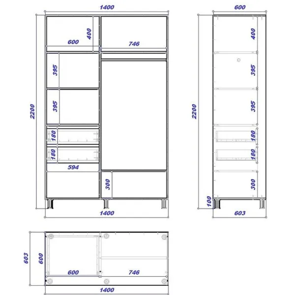 Dulap cupe Mobildor-Lux ARON 1400 K 8681 140 x 60 x 220 / PAL / Alb briliant photo 3