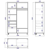 Dulap cupe Mobildor-Lux ARON 1400 K 8681 140 x 60 x 220 / PAL / Alb briliant photo 3