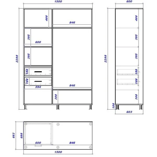 Dulap cupe Mobildor-Lux ARON 1500 K 8681 150 x 60 x 220 / PAL / Alb briliant photo 3