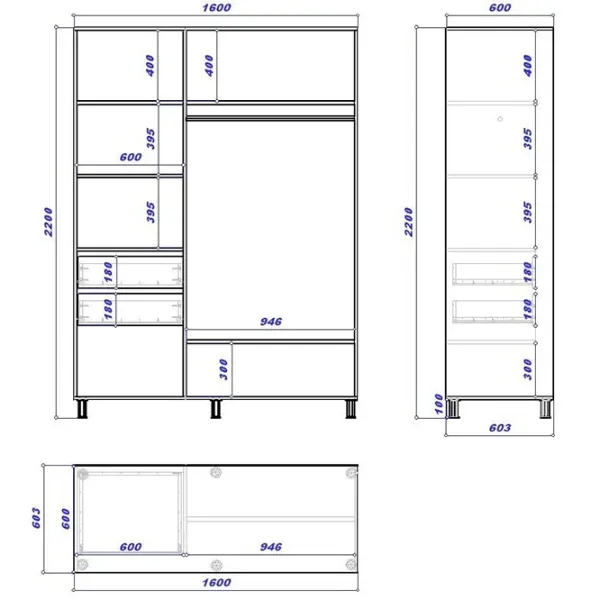 Dulap cupe Mobildor-Lux ARON 1600 K 8681 160 x 60 x 220 / PAL / Alb briliant photo 3 Dulap cupe Mobildor-Lux ARON 1600 K 8681 160 x 60 x 220 / PAL / Alb briliant photo 3