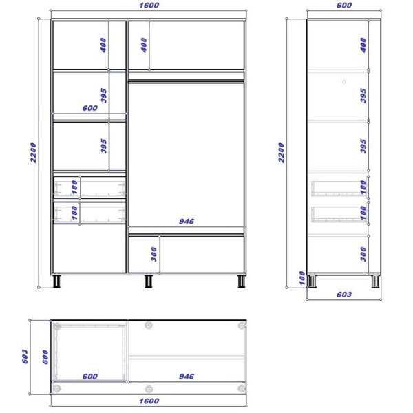 Dulap cupe Mobildor-Lux ARON 1600 K 8681 160 x 60 x 220 / PAL / Alb briliant photo 3 Dulap cupe Mobildor-Lux ARON 1600 K 8681 160 x 60 x 220 / PAL / Alb briliant photo 3