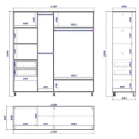 Dulap cupe Mobildor-Lux ARON 2100 K 8681 210 x 60 x 220 / PAL / Alb briliant photo 3
