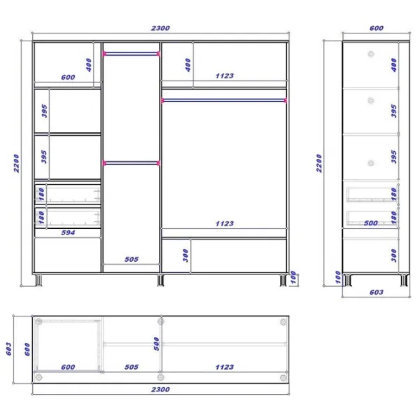 Dulap cupe Mobildor-Lux ARON 2300 K 8681 230 x 60 x 220 / PAL / Alb briliant photo 3 Dulap cupe Mobildor-Lux ARON 2300 K 8681 230 x 60 x 220 / PAL / Alb briliant photo 3