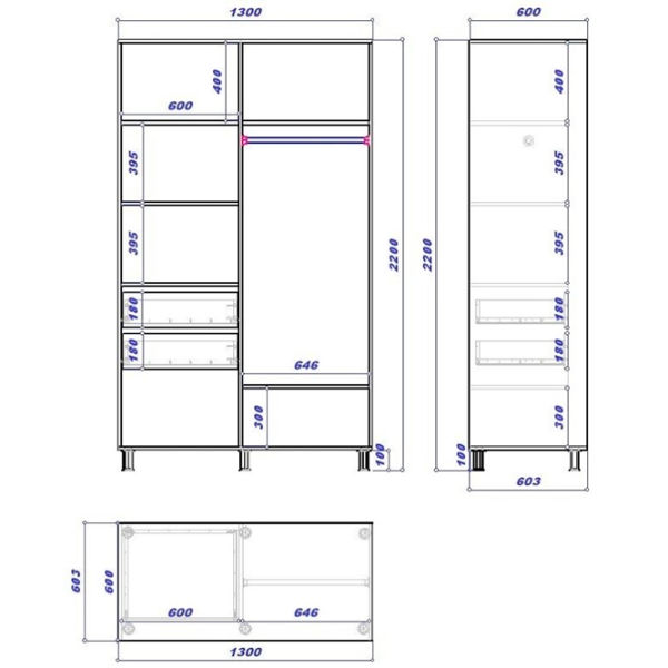 Dulap cupe Mobildor-Lux ARON 1300 K 3025 130 x 60 x 220 / PAL / Stejar Sonoma photo 3