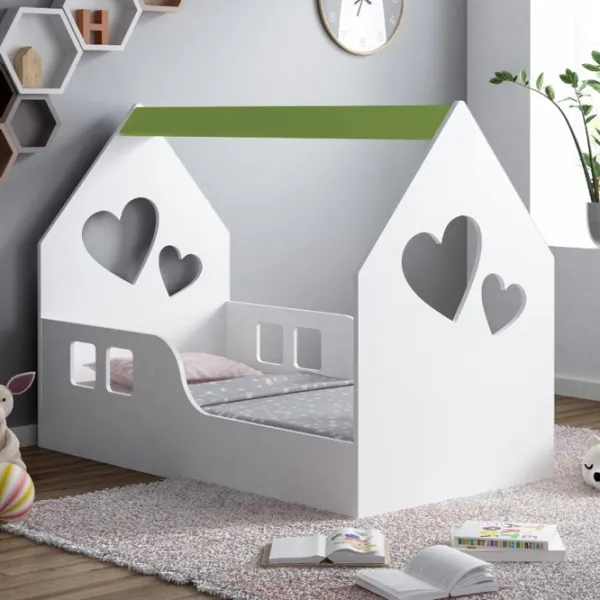 Pat pentru copii Happy Babies House Heart 70 x 140 cm / PAL / White photo 4