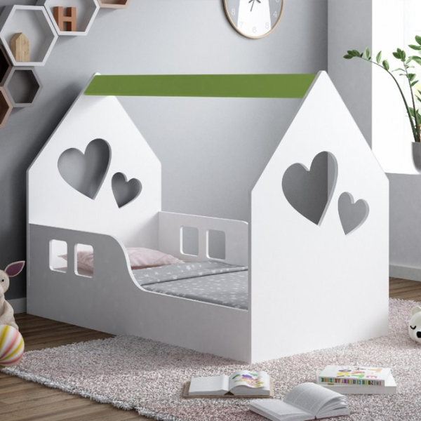 Pat pentru copii Happy Babies House Heart 70 x 140 cm / PAL / White photo 4