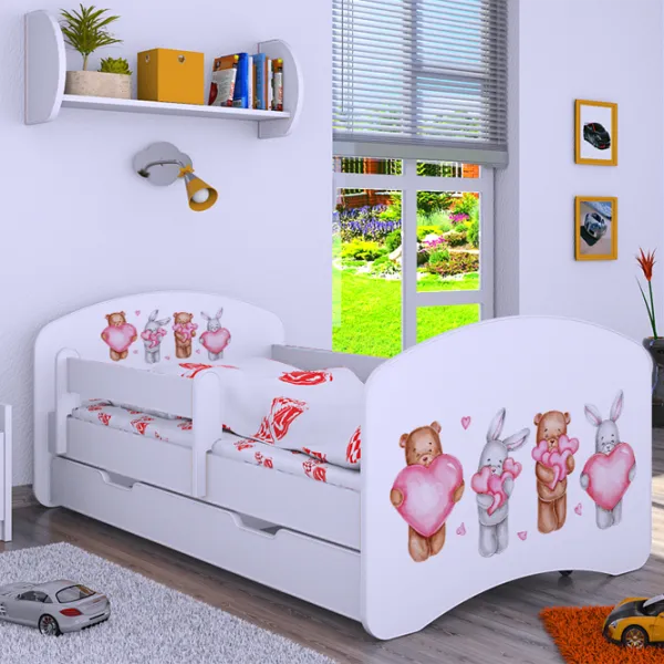 Pat pentru copii Happy Babies Happy Animals with Hearts 70 x 140 cm/ Placa/ White photo 4