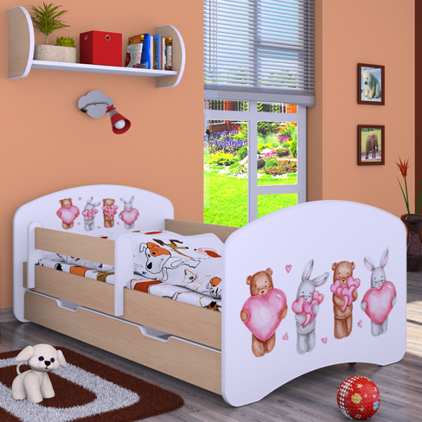 Pat pentru copii Happy Babies Happy Animals with Hearts 70 x 140 cm / Placa / Light Pear photo 4
