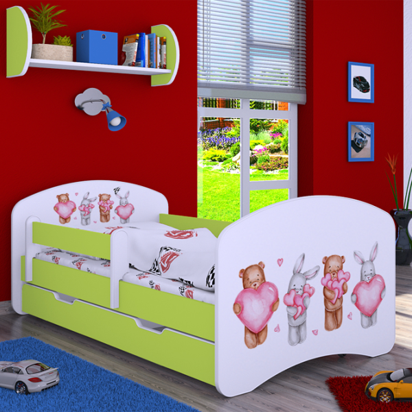 Pat pentru copii Happy Babies Happy Animals with Hearts 70 x 140 cm / Placa / Green photo 4