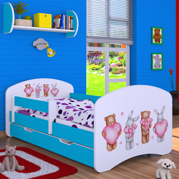 Pat pentru copii Happy Babies Happy Animals with Hearts 80 x 160 cm / Placa / Blue photo 4