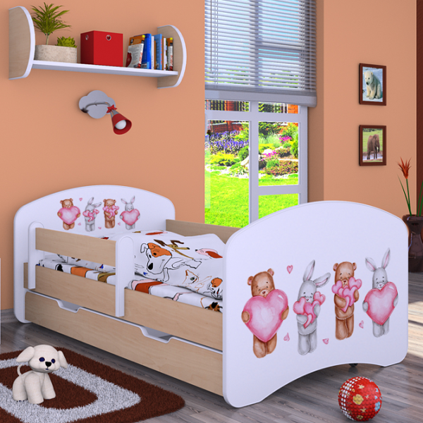 Pat pentru copii Happy Babies Happy Animals with Hearts 80 x 160 cm / Placa / Light Pear photo 4